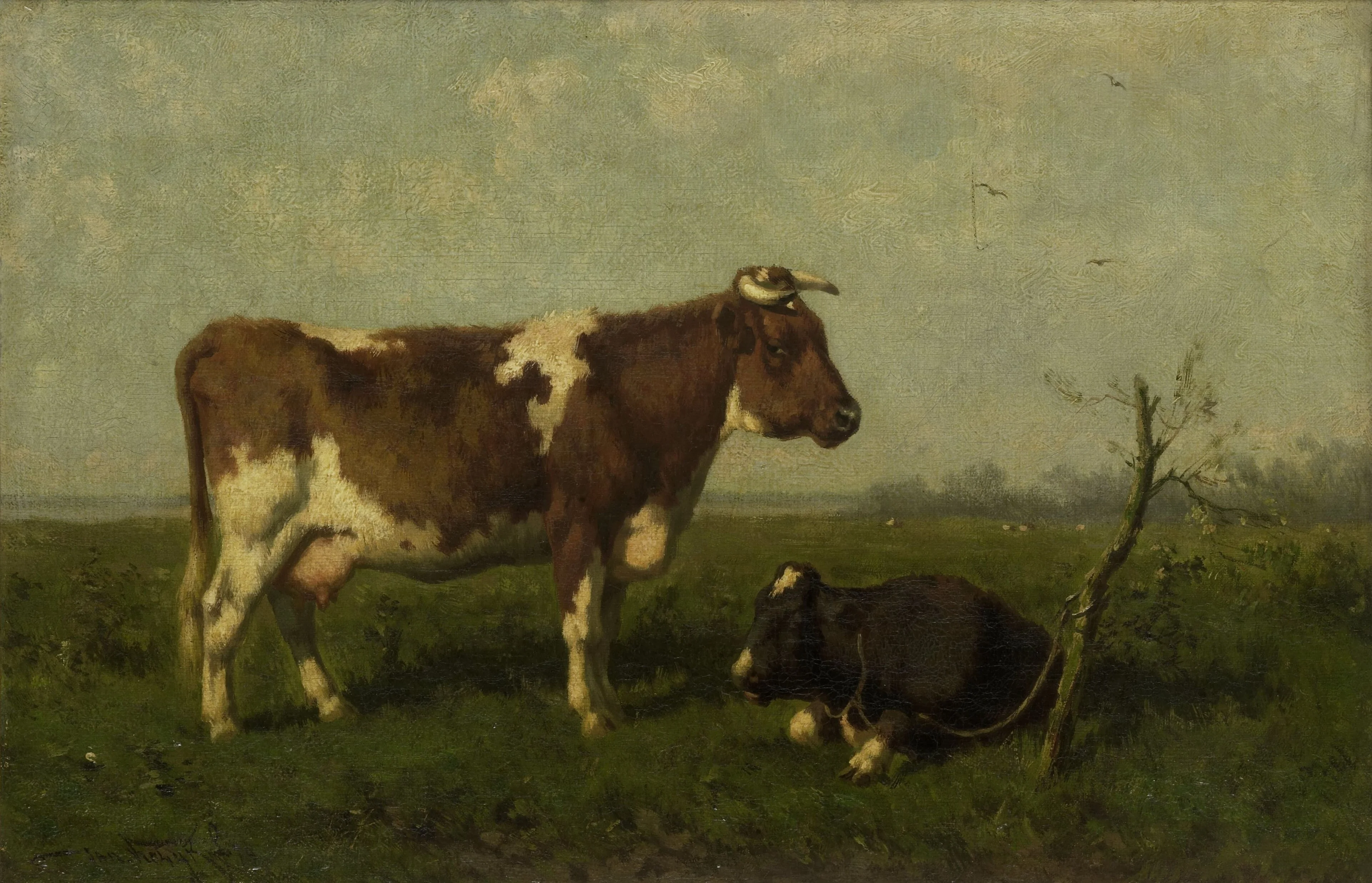 A Cow with her Calf in a Meadow, detail