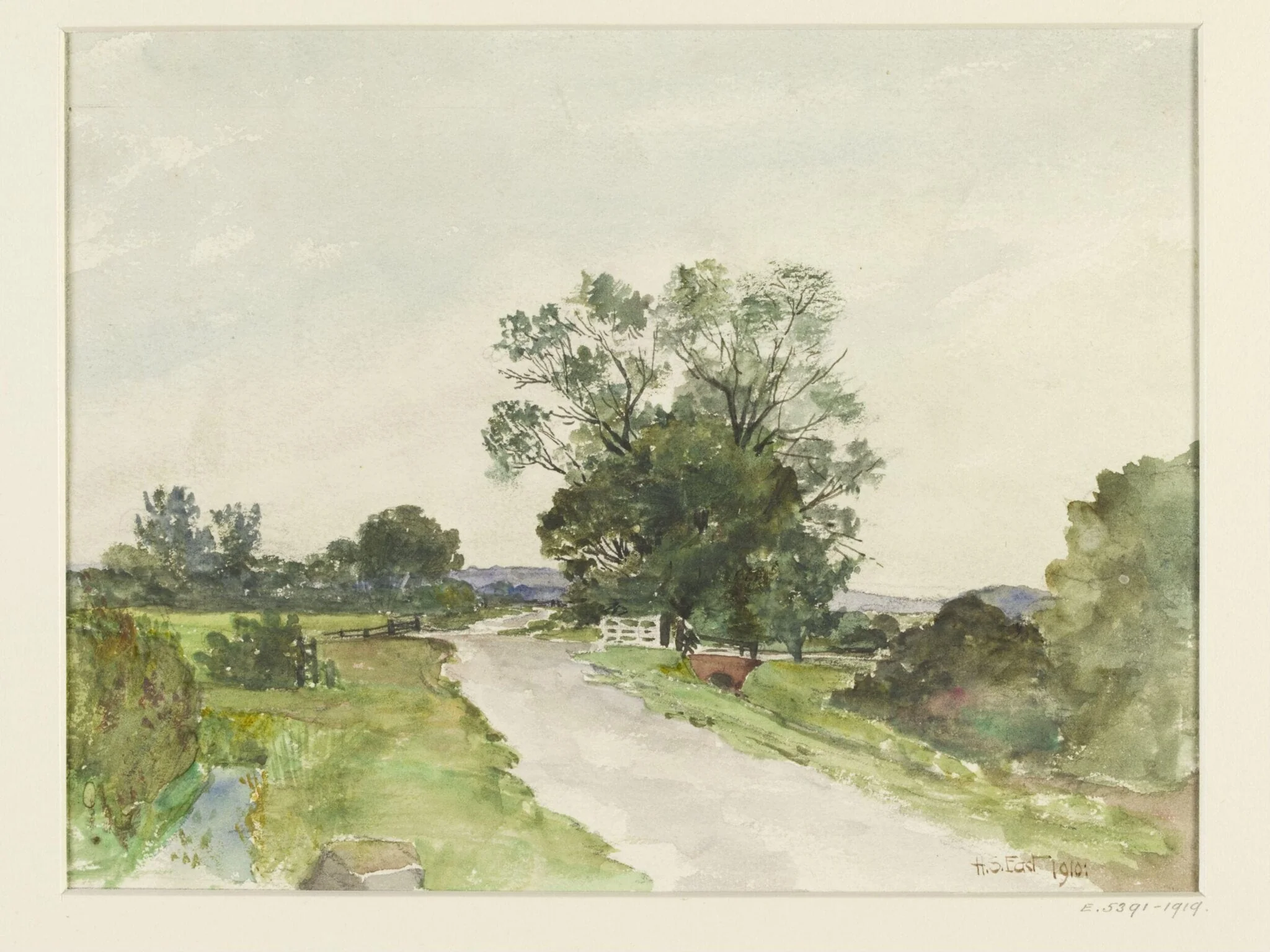 Landscape with road in flat country, detail