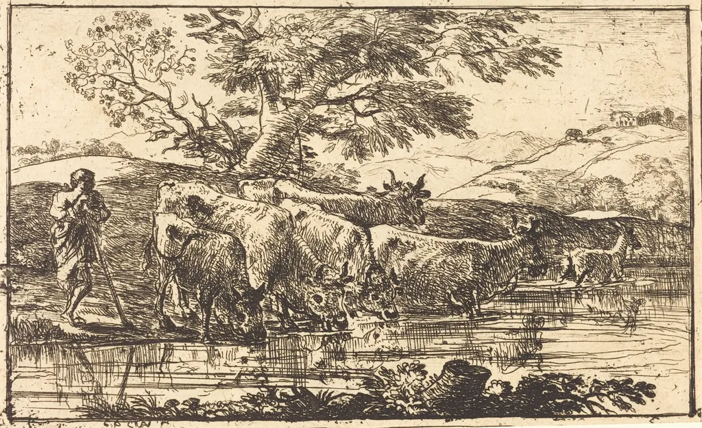 The Herd at the Watering Place (Le troupeau à l'abreuvoir), by Claude Lorrain, ink, 1635