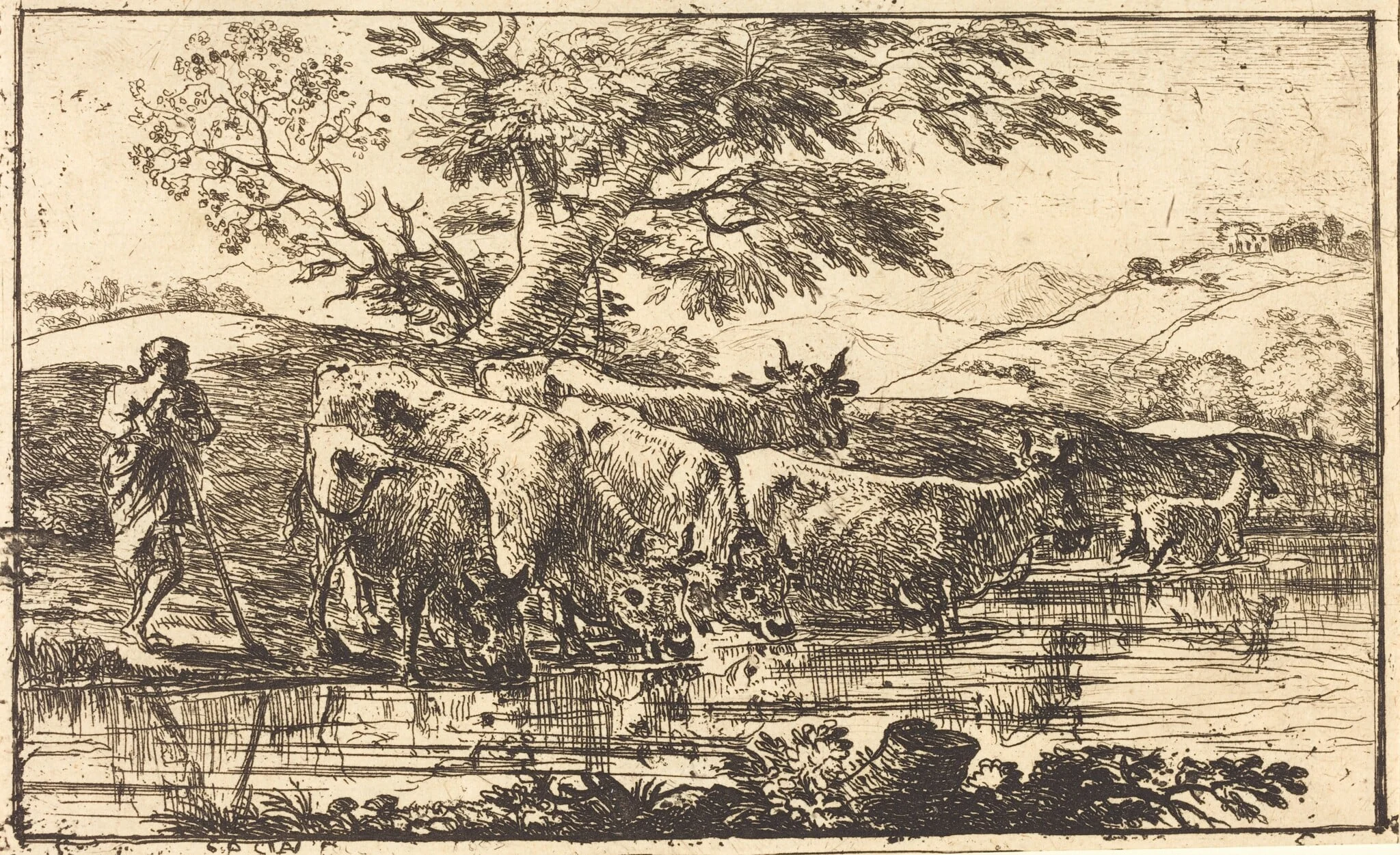 The Herd at the Watering Place (Le troupeau à l'abreuvoir), detail