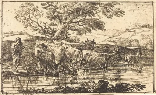 The Herd at the Watering Place (Le troupeau à l'abreuvoir), by Claude Lorrain, ink, 1635