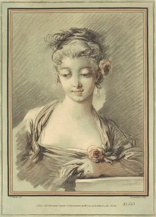 Young Woman with a Rose, by Gilles Demarteau the Elder, chalk, 1776