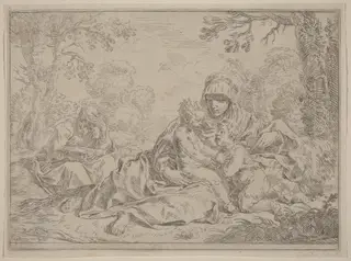 The Holy Family, by Simone Cantarini, ink, 1630