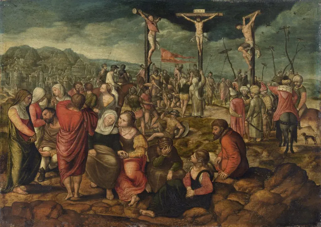 Crucifixion, by Jan van Amstel, oil, 1531