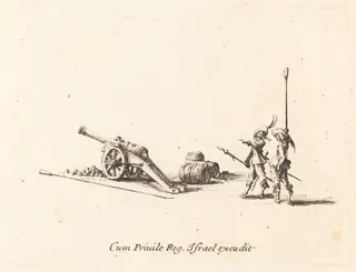 Preparing to Fire the Cannon, by Jacques Callot, ink, 1634