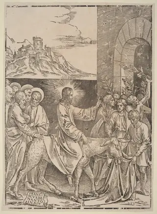 Christ's Entry into Jerusalem, by Francesco Denanto, ink, 1522