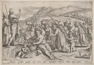 The Exodus from Egypt, by Jan Sadeler I, ink, 1585