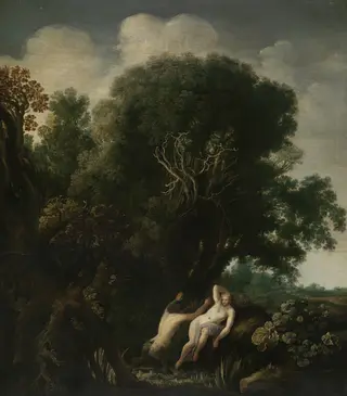 A Bathing Nymph Taken by Surprise by a Satyr, by Moses van Uyttenbroeck, oil, 1630