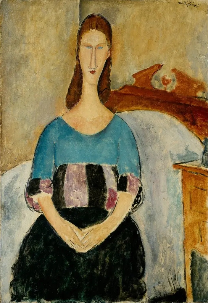 Portrait of Jeanne Hebuterne, Seated, 1918, by Amedeo Modigliani, oil, 1918