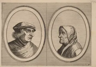 "Joris Ysegrim" and "Quastighe Jopje", by Lucas van Doetechum, ink, 1564