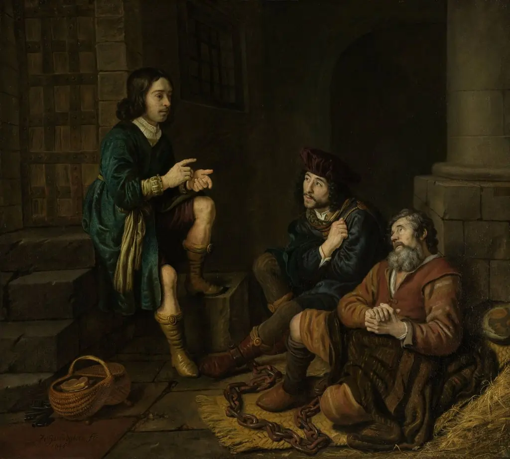 Joseph interpreting the dreams of the baker and the butler, by Jan Victors, oil, 1648