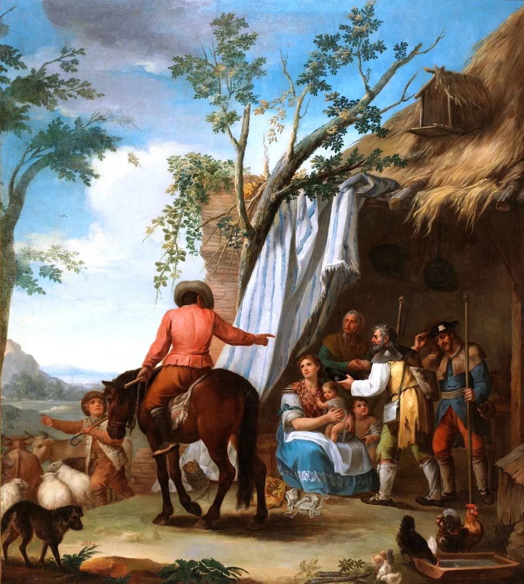 Un hombre a caballo junto a tienda de campaña, by Ginés Andrés de Aguirre, oil, 1701