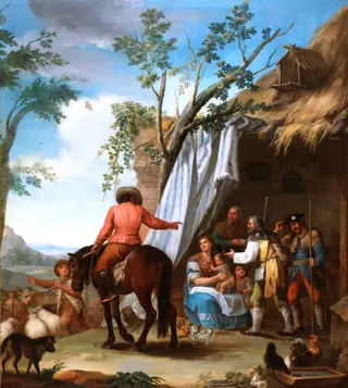 Un hombre a caballo junto a tienda de campaña, by Ginés Andrés de Aguirre, oil, 1701