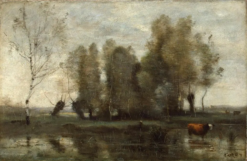 Trees in a Swamp, by Jean Baptiste Camille Corot, oil, 1857