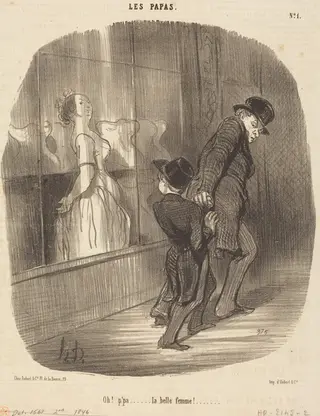 Oh! p'pa... la belle femme!, by Honoré Daumier, ink, 1846