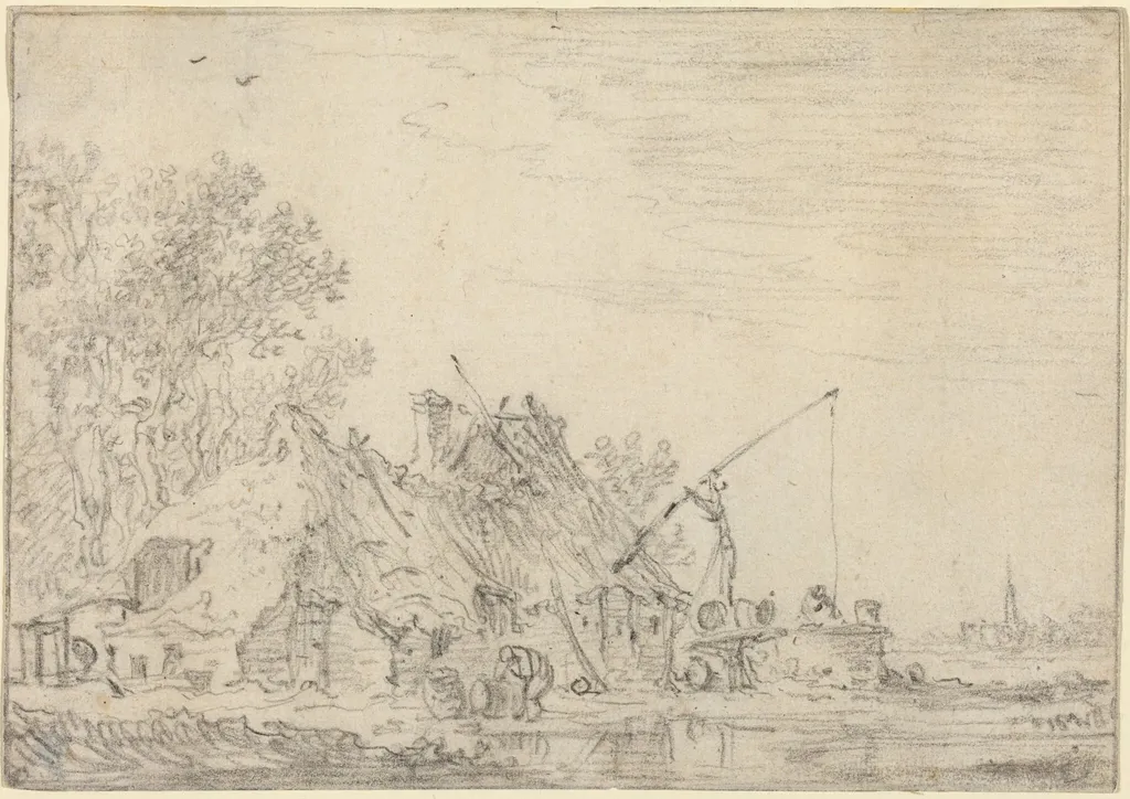 Rustic House with a Well, by Jan van Goyen, chalk, 1626