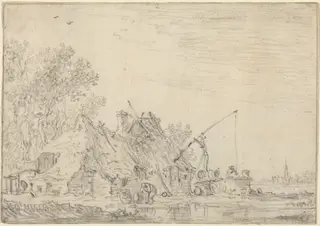 Rustic House with a Well, by Jan van Goyen, chalk, 1626