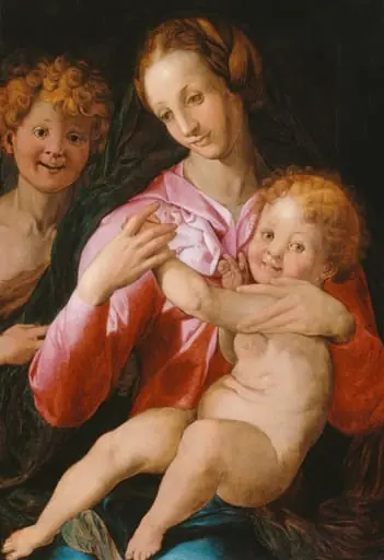 Virgin and Child with the Young Saint John the Baptist, by Circle of Agnolo Bronzino, oil, 1530