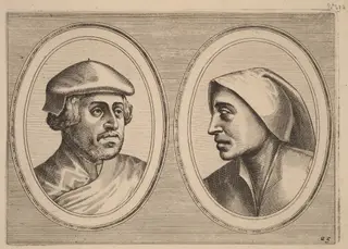 "Oprechte Lammert" and "Deughdighe Geertruyd", by Lucas van Doetechum, ink, 1564