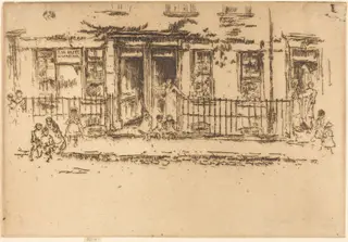 Justice Walk - Chelsea, by James McNeill Whistler, ink, 1887