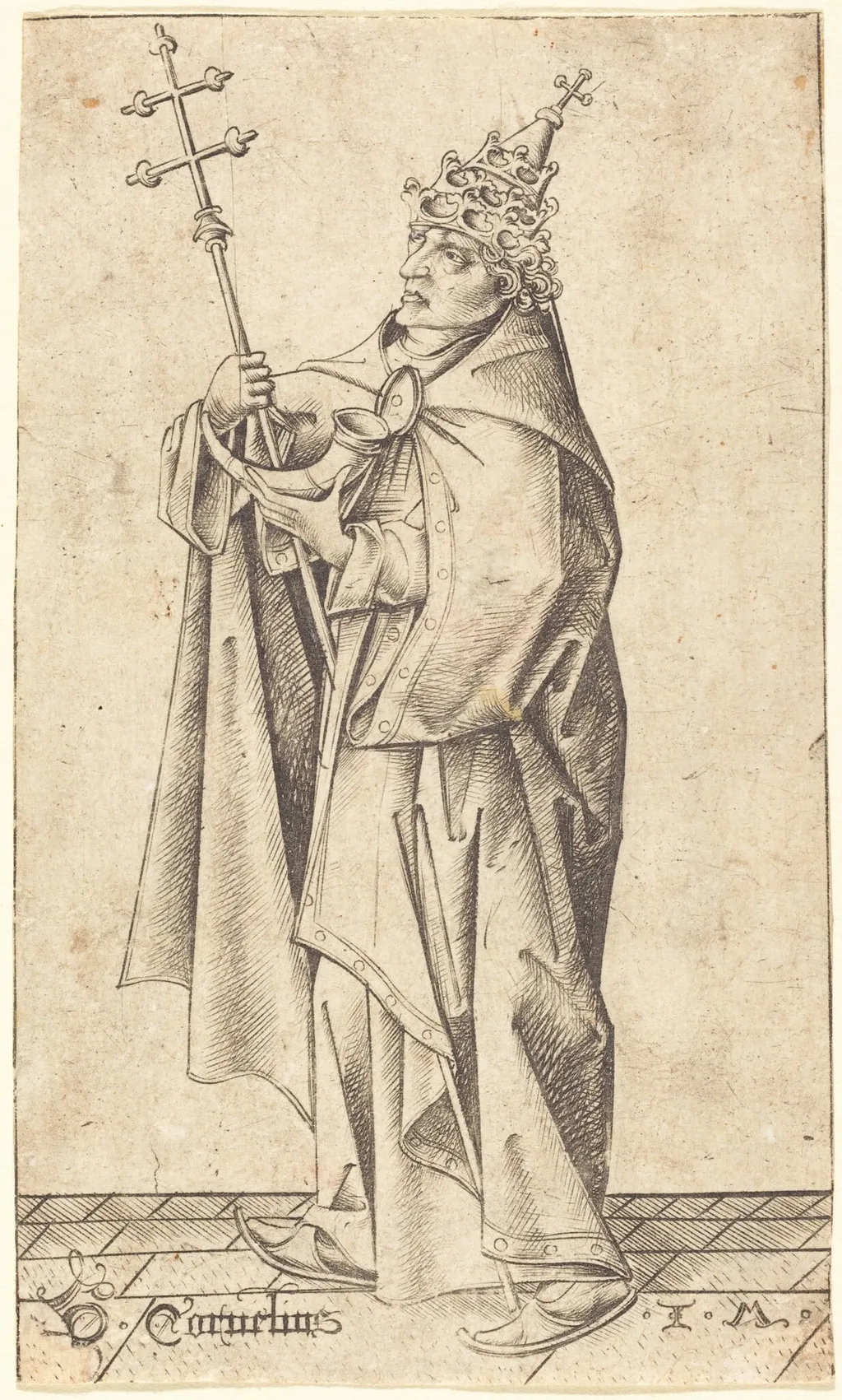 Saint Cornelius, by Israhel van Meckenem, ink, 1470