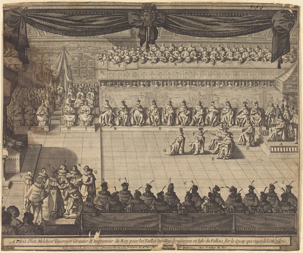 Meeting in the Chapel at Fontainebleau, by Abraham Bosse, ink, 1633