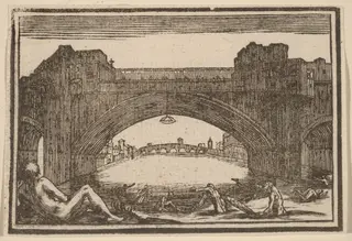 Ponte Vecchio, Florence, by Edouard Eckman, ink, 1621