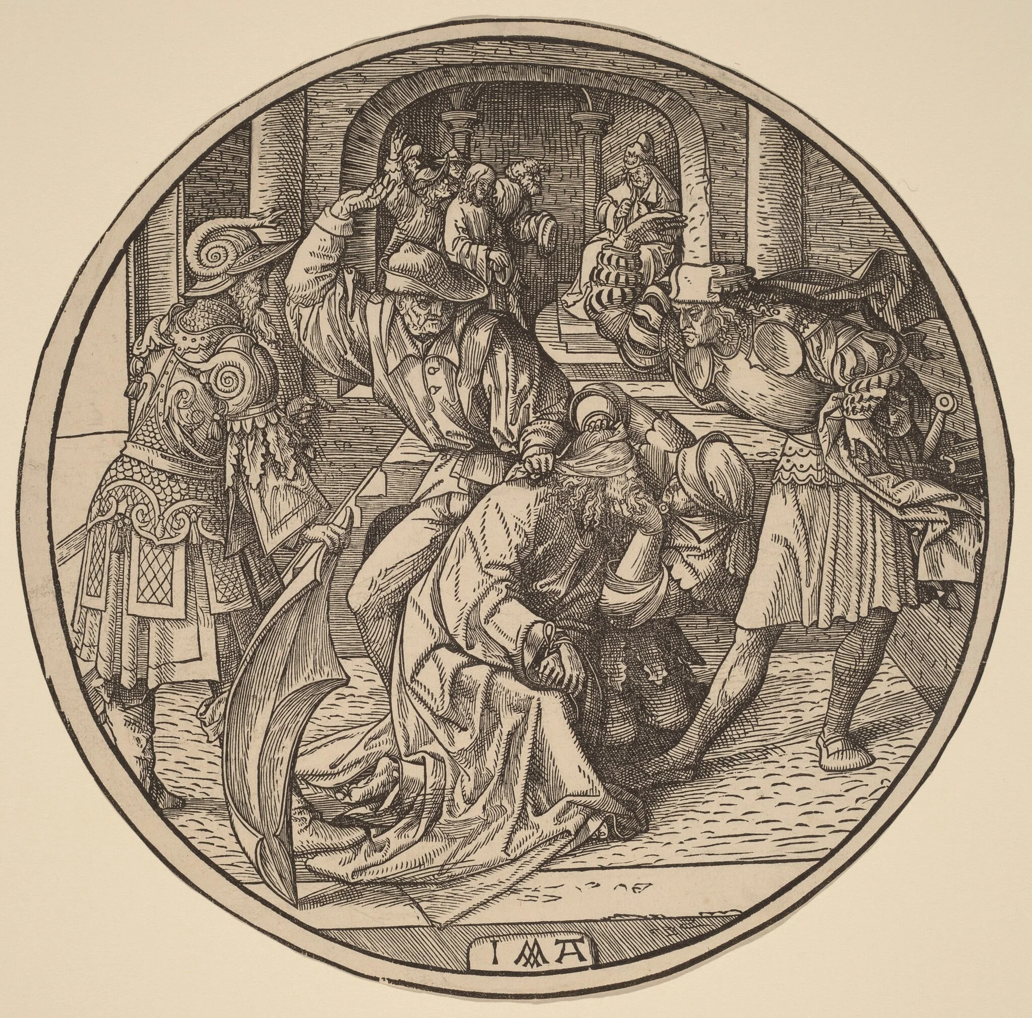 The Mocking of Christ and Christ Before Caiaphas, detail