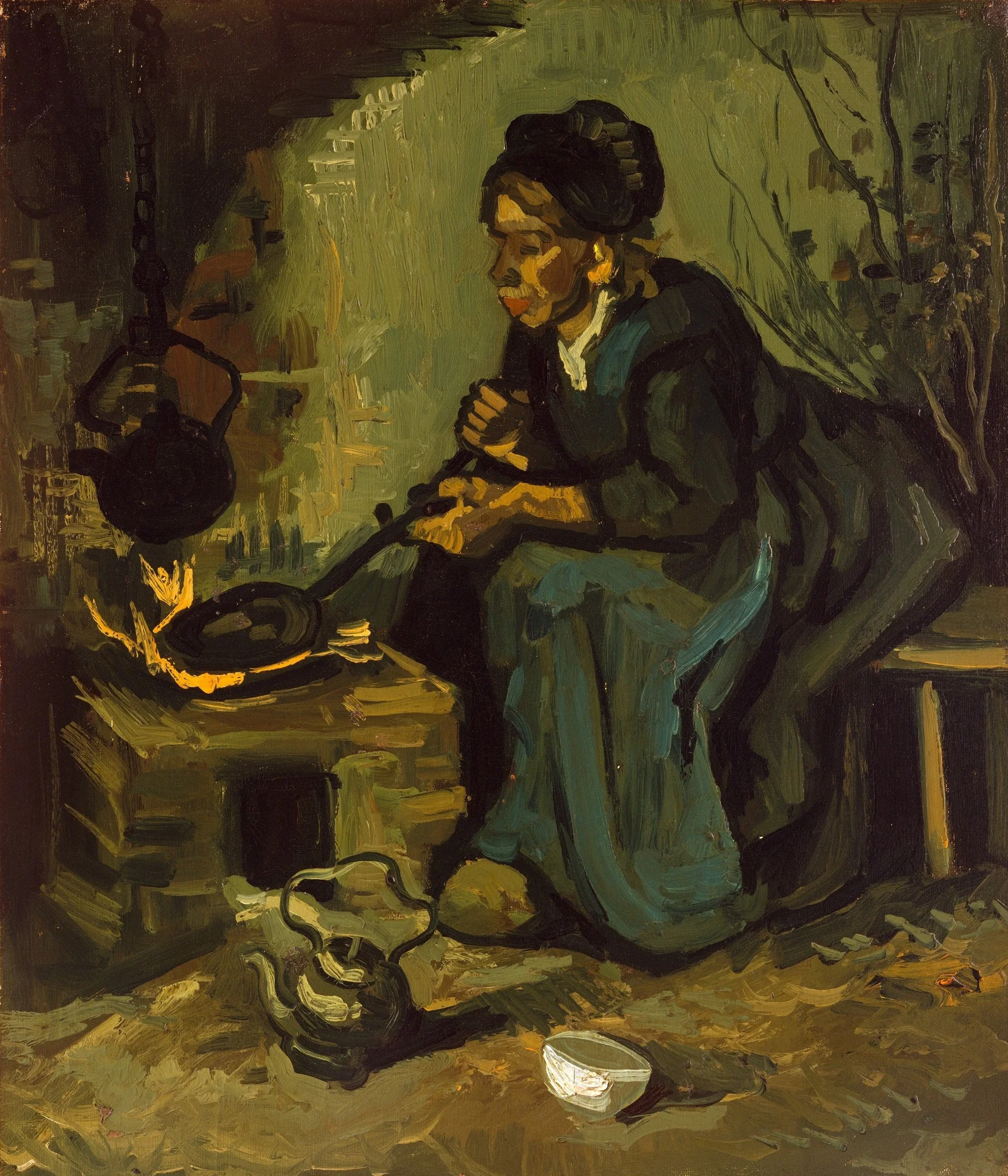 Peasant Woman Cooking by a Fireplace, detail