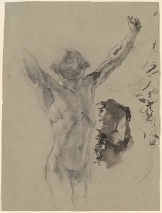 Study of the Figure and Head of Christ in "Christ on the Cross and Mary Magdalene", by Mosè Bianchi, graphite, 1879
