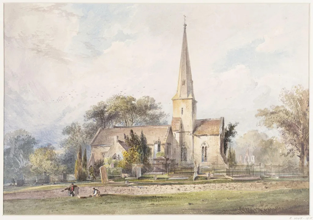 Church and churchyard, by Jean Colson, watercolor, 1866
