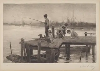 Young Anglers, by James S. King, ink, 1886