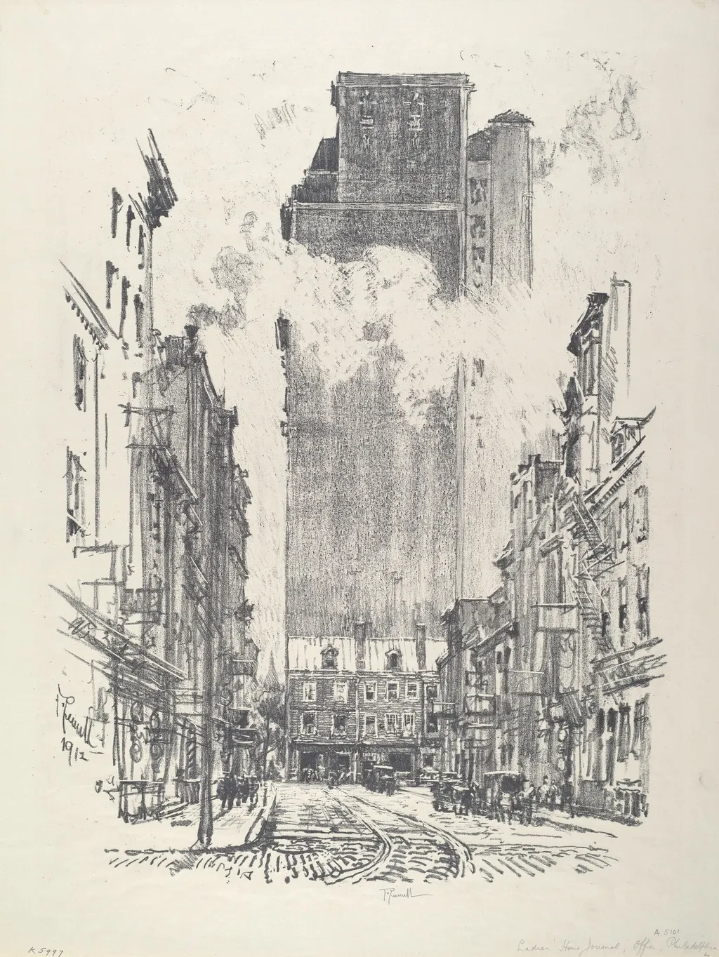 Down Sansom Street, by Joseph Pennell, ink, 1912