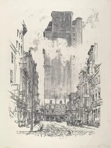 Down Sansom Street, by Joseph Pennell, ink, 1912