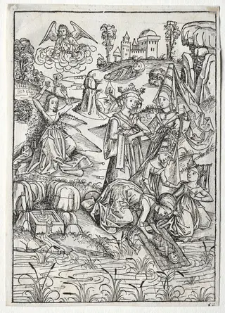 Der Schatzbehalter:  Moses Found by Pharaoh's Daughter (recto), by Michael Wolgemut, 1491