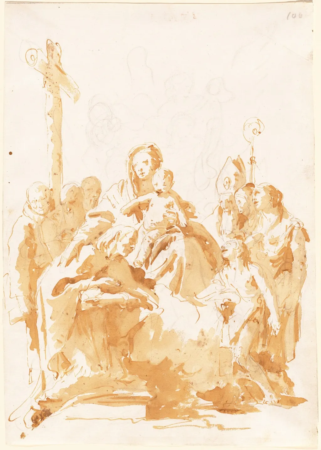 The Virgin and Child Adored by Bishops, Monks, and Women, by Giovanni Battista Tiepolo, chalk, 1738