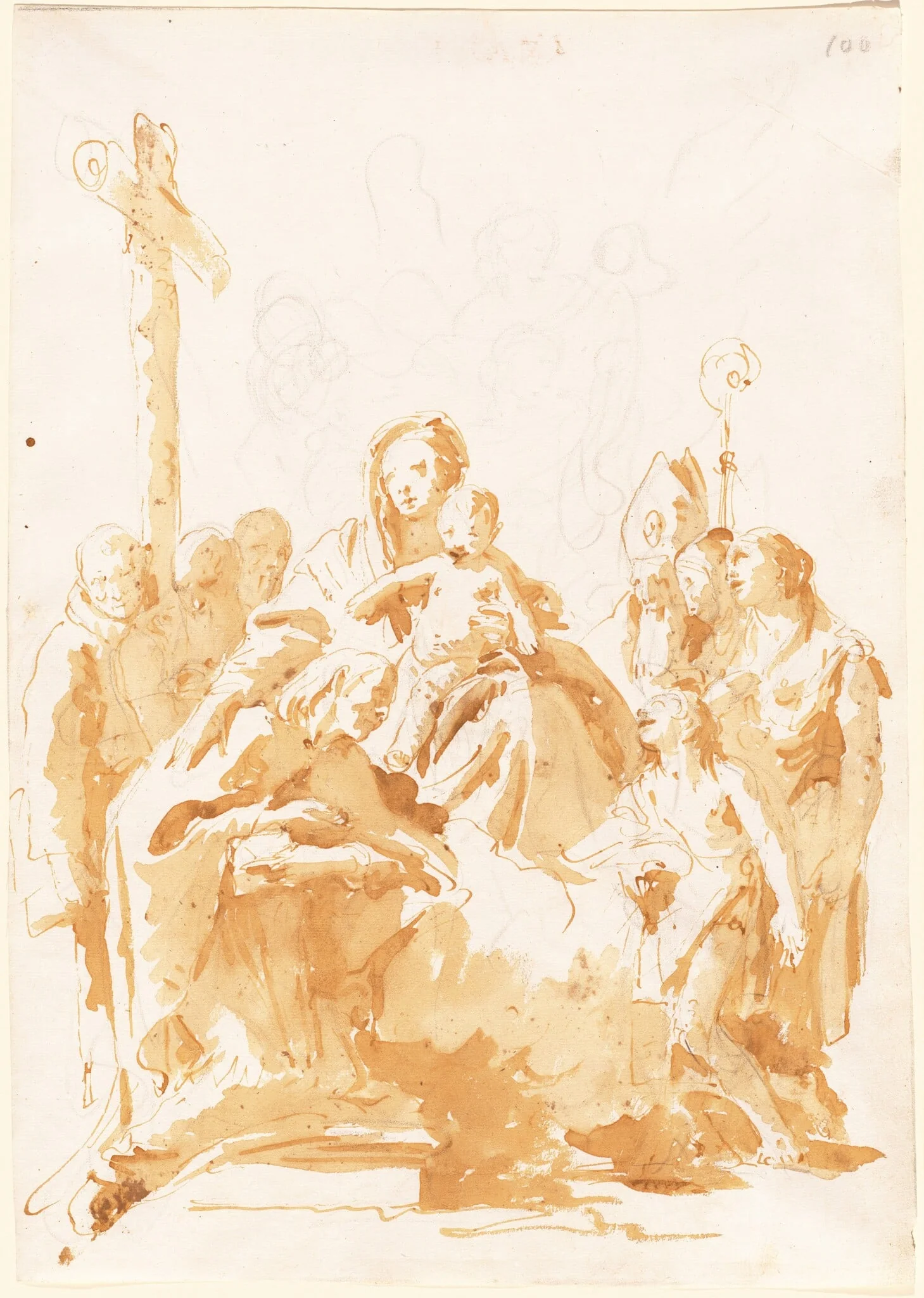 The Virgin and Child Adored by Bishops, Monks, and Women, detail