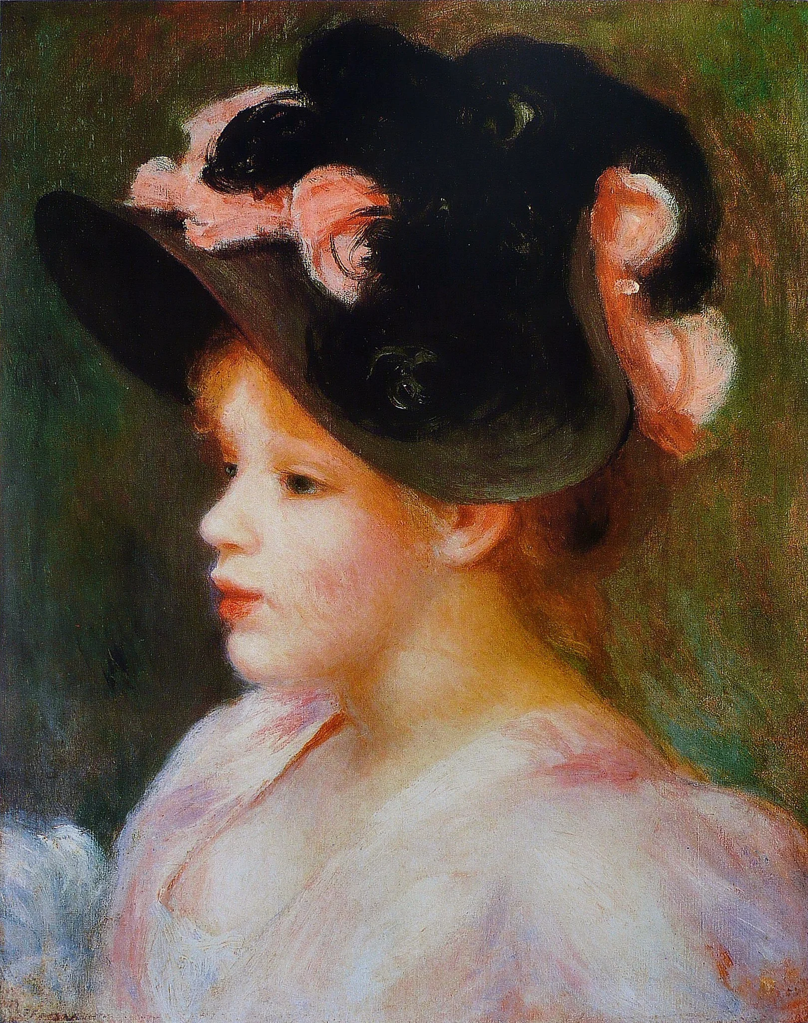 Young Girl in a Pink-and-Black Hat, detail