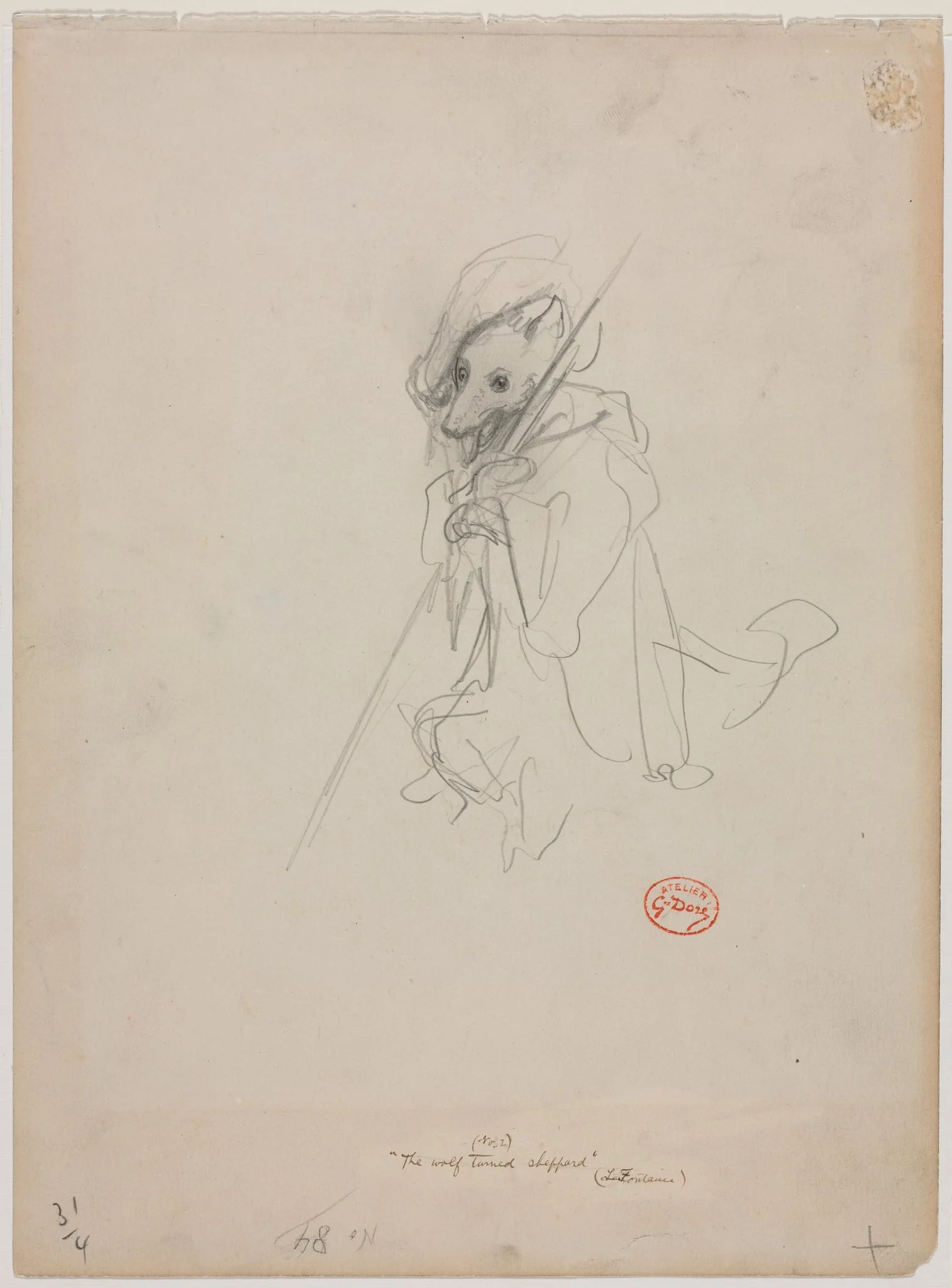 Sketch for "The Wolf Turned Shepherd" (recto), detail