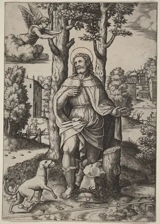 Saint Roch, by Master of the Die, ink, 1522