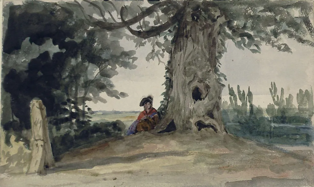 Margate, girl under tree, by Thomas Walford Grieve, watercolor, 1860