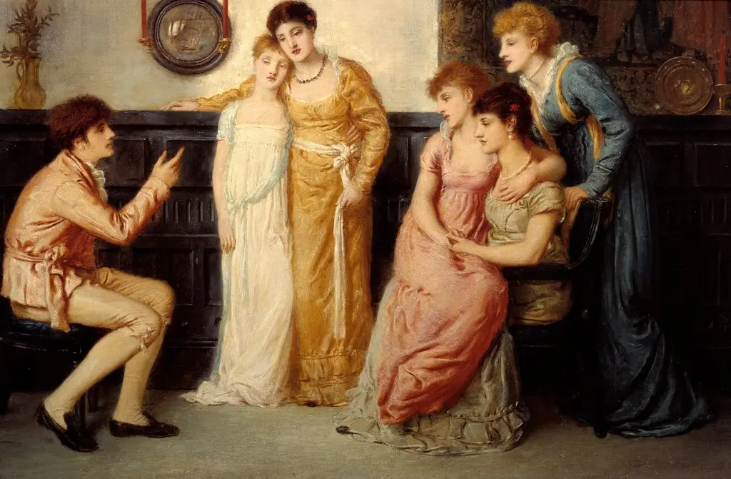 A Youth Relating Tales to Ladies, by Simeon Solomon, oil, 1870