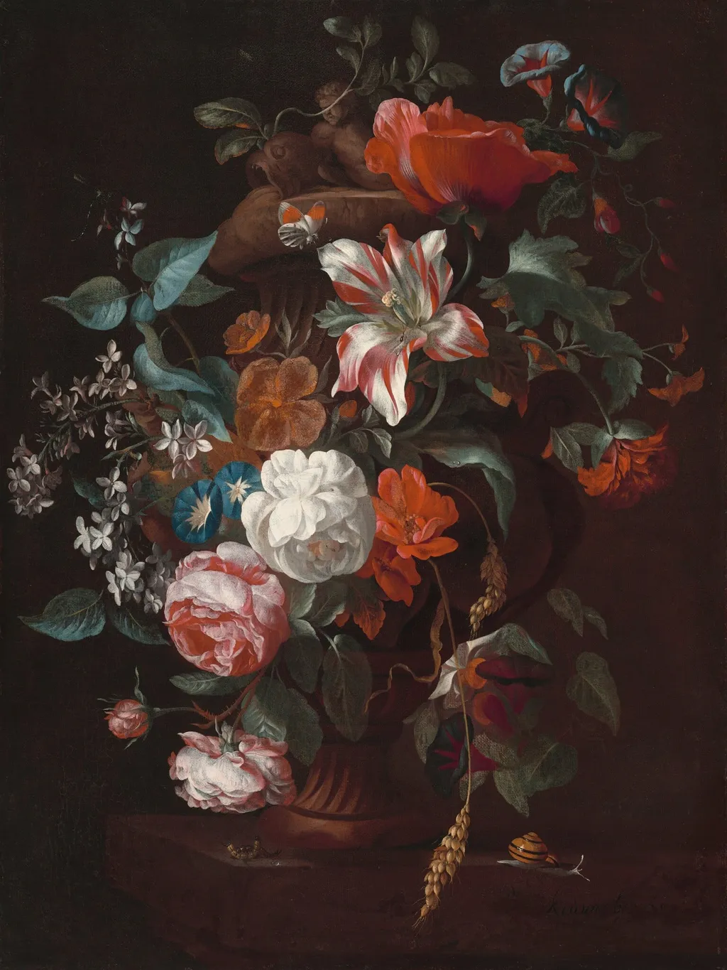 Flowers in a Vase, by Philip van Kouwenbergh, oil, 1700