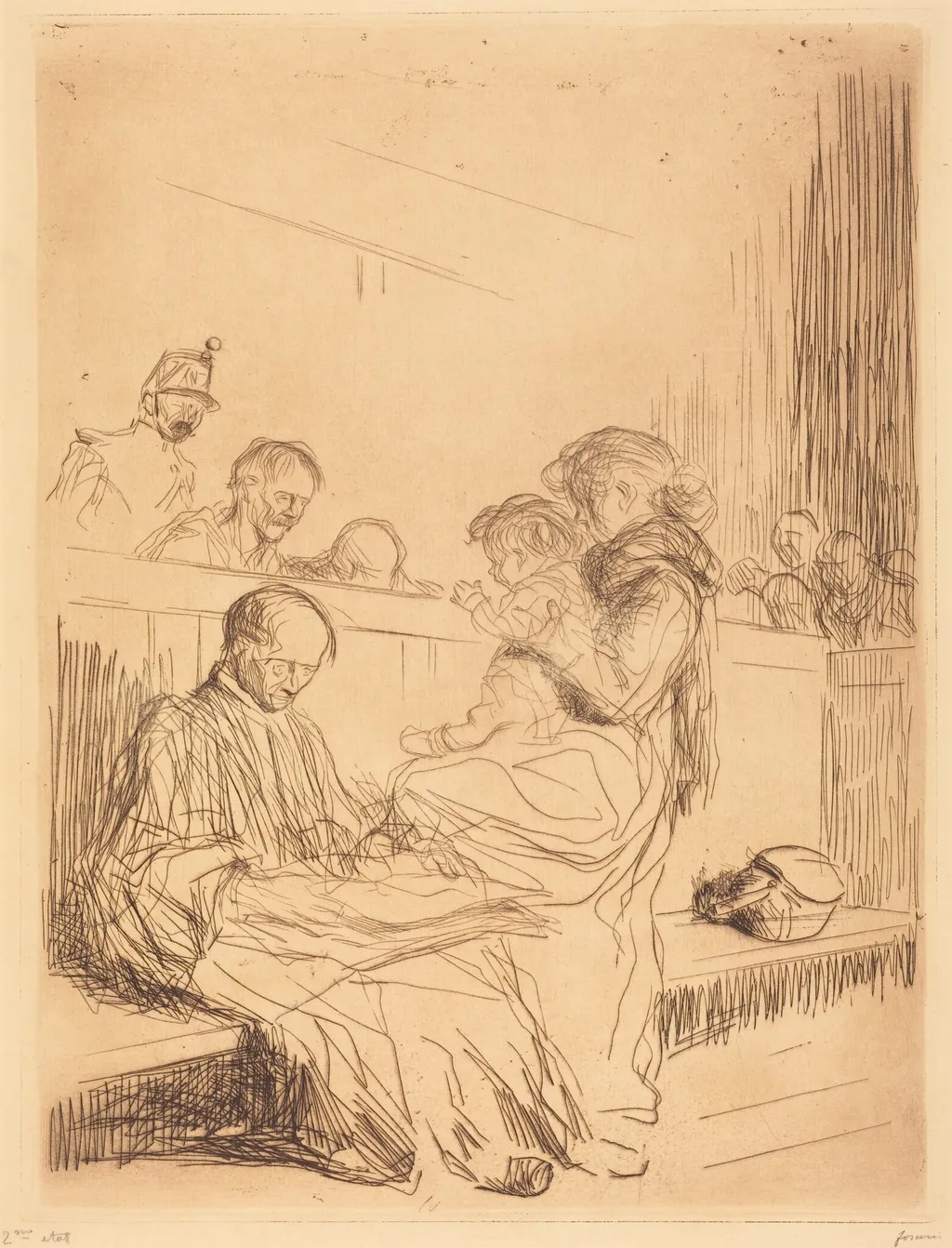 Le prévenu et l'enfant (The Prisoner and the Child), by Jean-Louis Forain, ink, 1909