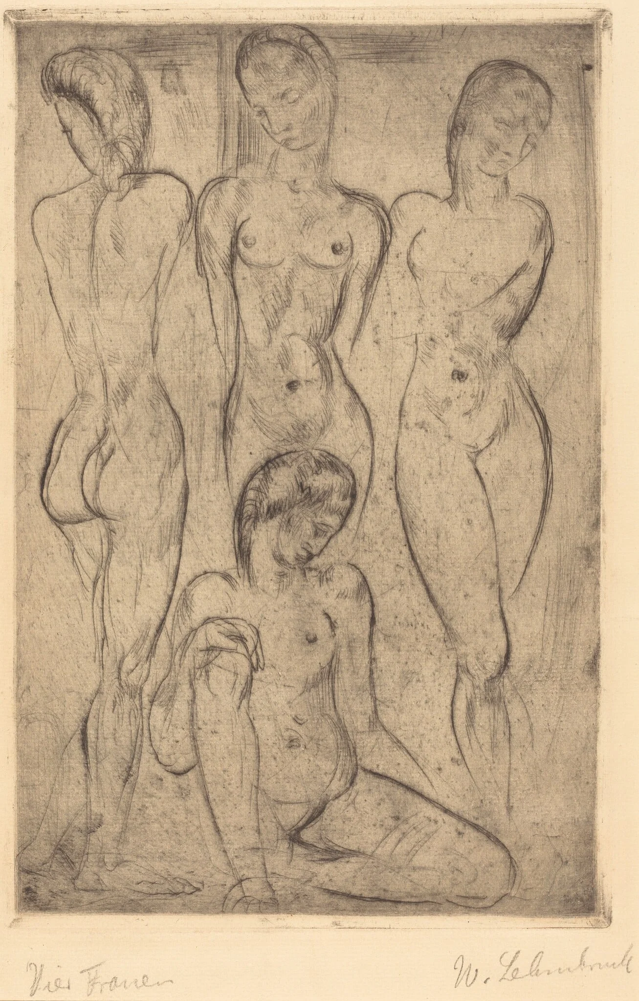 Four Women; Three Standing, One Sitting (VierFrauen; drei stehend, eine sitzend), detail