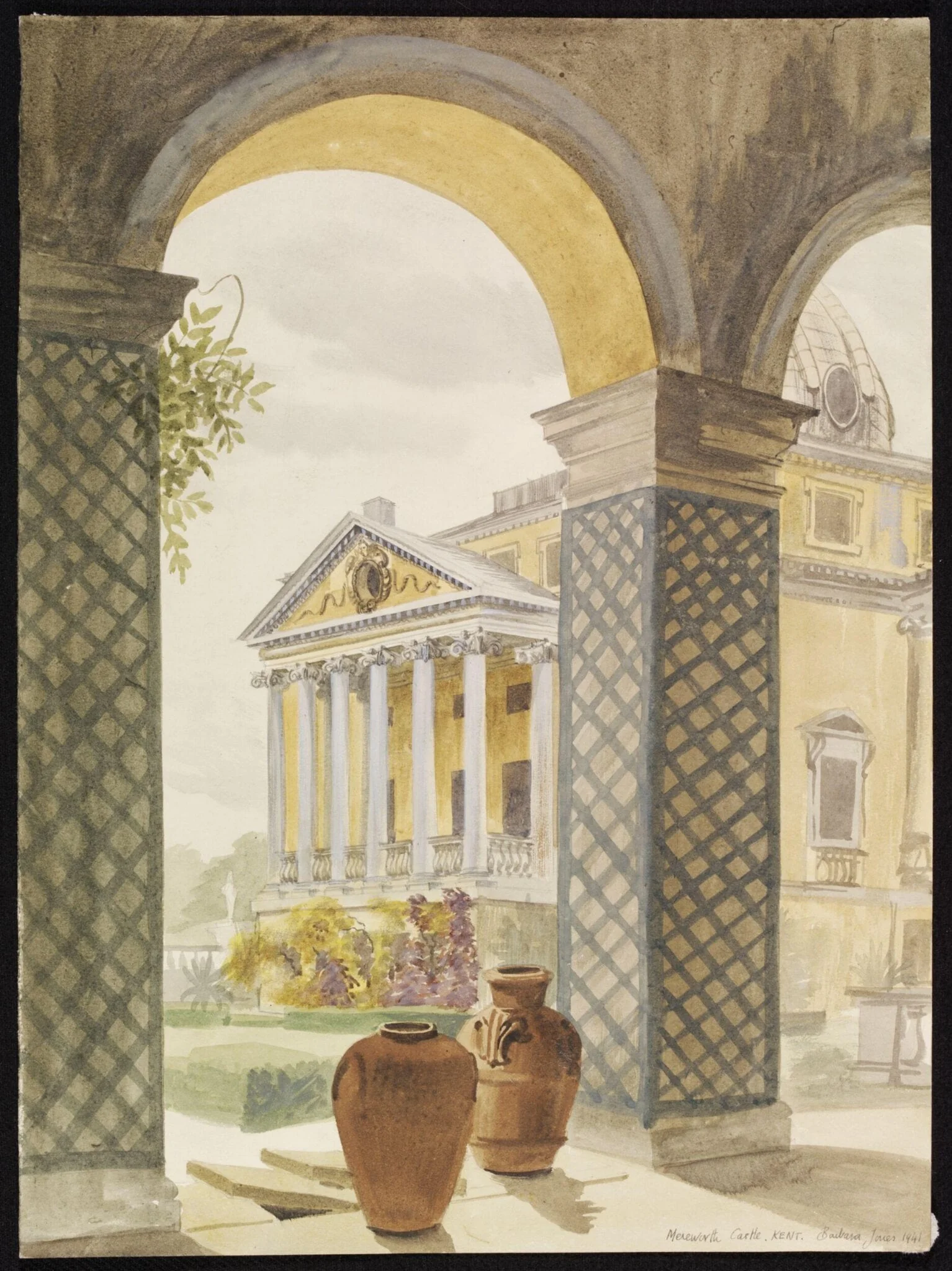 Mereworth Castle; one of the porticoes from the Orangery, detail