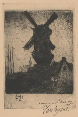 North Windmill in the Creuse Valley, by Paul-Ferdinand Gachet, ink, 1874