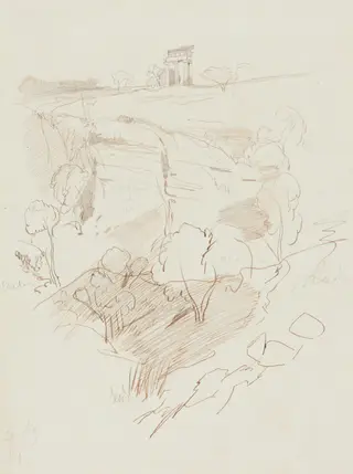 Ruined Temple on a Hill, by Edward Lear, ink, 1864