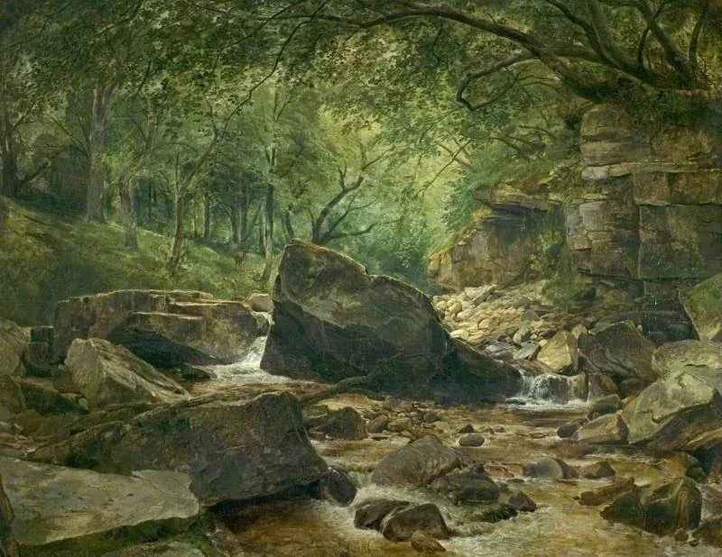 River Scene with Rocks, detail