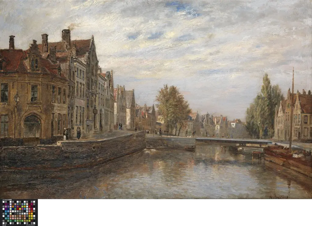De Carmersbrug in Brugge, by Antoon Joostens, oil, 1851